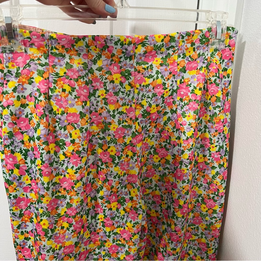 Vintage 70’s Flower Power Bright Floral Pants Trousers Straight Flare Leg Medium - Picture 8 of 16